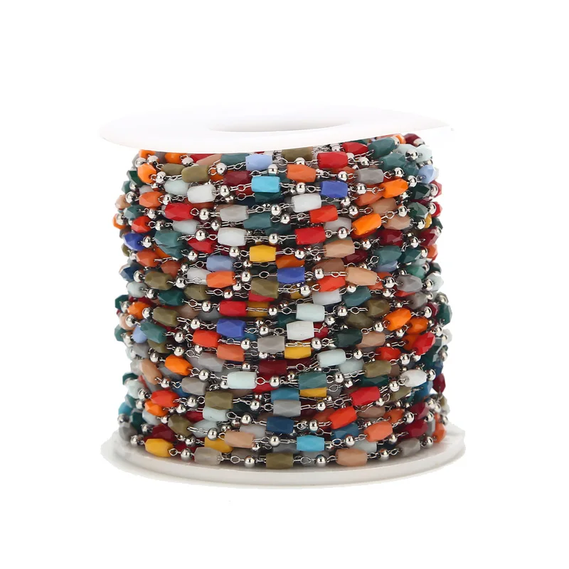 Новые цепи из нержавеющей стали с круглыми стеклянными бусинами цепь для