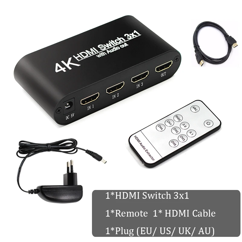 Разветвитель HDMI 3X1 4K с аудиовыходом для DVD ПК ТВ 30 Гц|dvd player lcd monitor|converter flashconverter headset