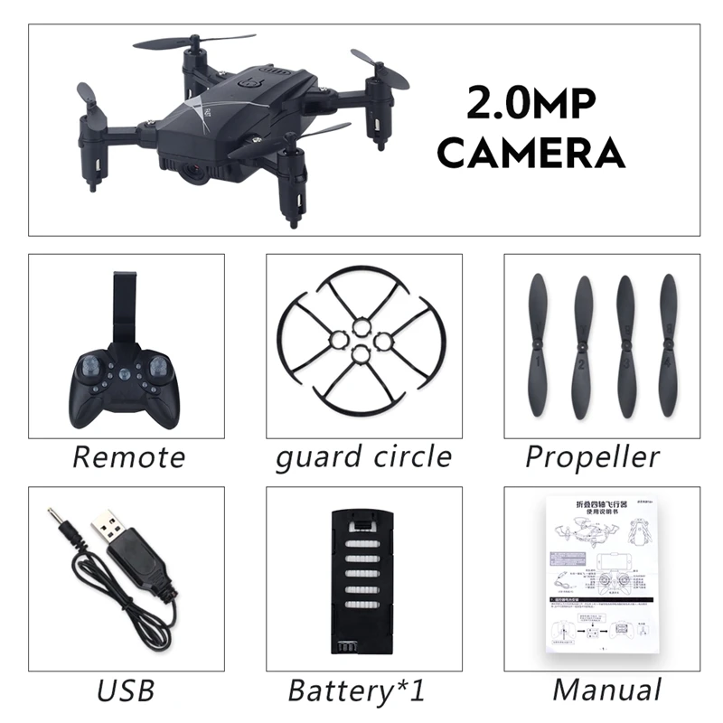 Black 2.0MP Camera Мальчик Минни Квадрокоптер Дрон мини-Дрон камера RC вертолет мини-Дрон с камерой складной Дрон HD дроны детские игрушки - Color: Black 2.0MP Camera