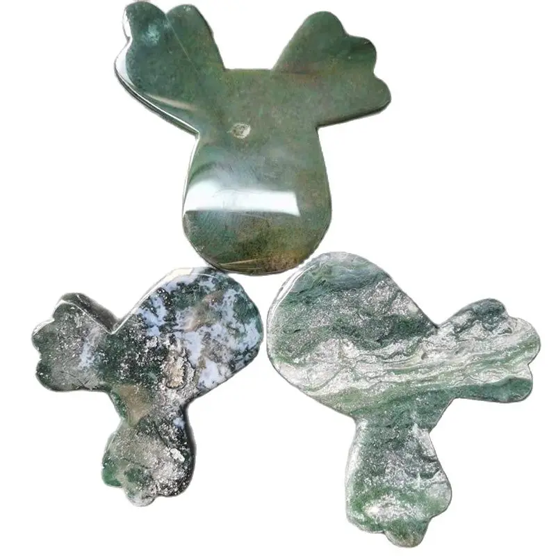 

High Quality Moss Agate Cartoon Character Head Carving Healing Stone Statue Slice For Gift ZY