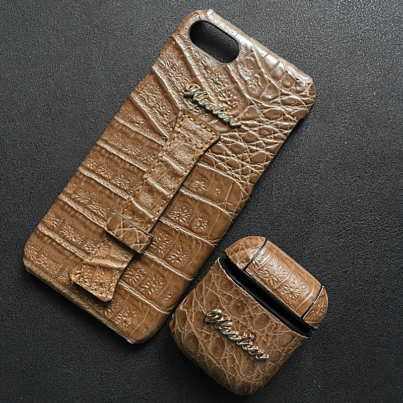 1 Set Brown Чехол из искусственной кожи крокодила на запястье для iPhone 11 Pro 6s 6 7 8 Plus X XS Max XR с ремешком на руку, Твердый Чехол для Airpods - Цвет: 1 Set Brown