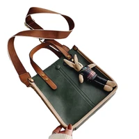 women vintage crossbody bags shoulder bag with bear pendant adjustable leather strap soft handle messenger bag