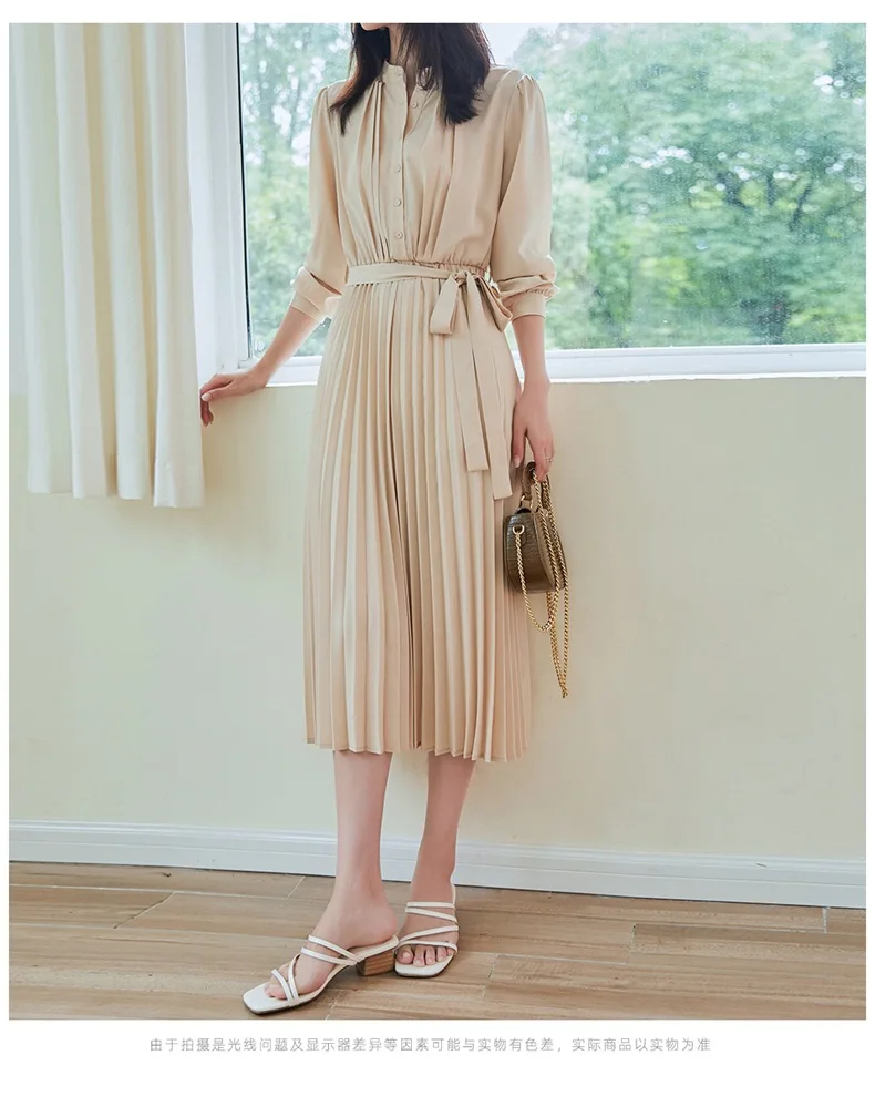 Осенняя одежда 2019 года новое плиссированное платье с длинными рукавами и