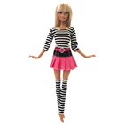 NK 1x Кукольное платье Модная красная Полосатая юбка + чулки Одежда для Барби аксессуары для кукол игрушки подарок 91A DZ