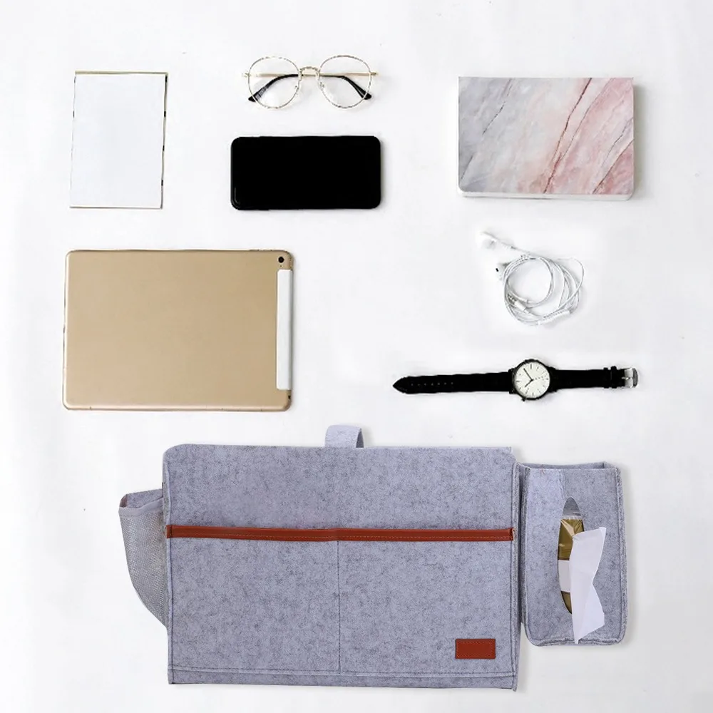 

Felt Bedside Storage Bag Organizer Bed Desk Bag Sofa TV Remote Control Hanging Caddy Couch Storage Organizer Bed Holder Pockets