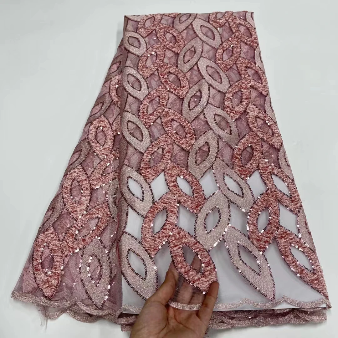 

African Lace Fabric 2021 Embroidered High Quality Bridal Nigerian Tulle Lace Fabrics With Sequins For Wedding Party Dress