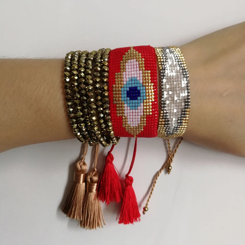 

SHINUS BOHO Evil Eye Bracelets Men Fashion MIYUKI Jewelry Multi Layer Beaded Bracelets for Women pulseras Statement Bracelets