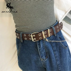 Ремень женский из натуральной кожи, с пряжкой с язычком, в стиле панк