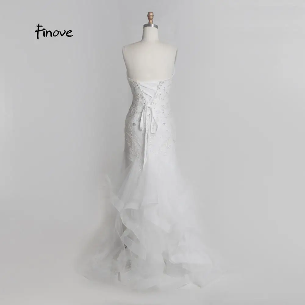Finove Mermaid Evening Dress 2020 Sexy Strapless Lace-Up Gorgeous Beading Ruffles Train Floor Length Long Party Gown For Woman | Свадьбы и