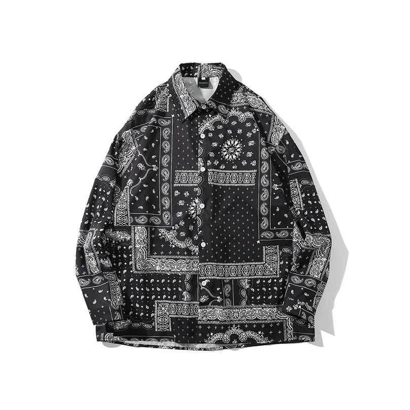 Мужская рубашка-бандана с геометрическим рисунком свободные рубашки длинными