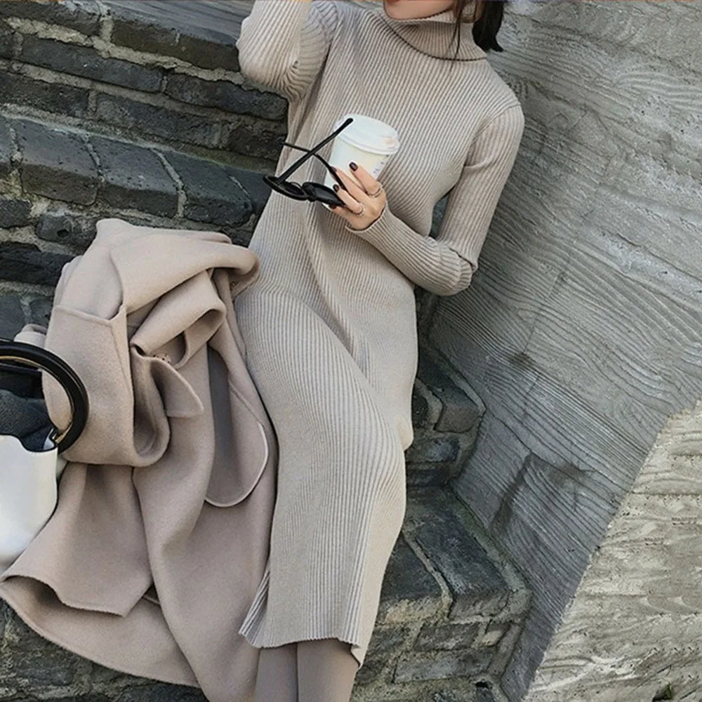 Осень-зима 2020 вязаное облегающее платье с длинным рукавом плотное женское