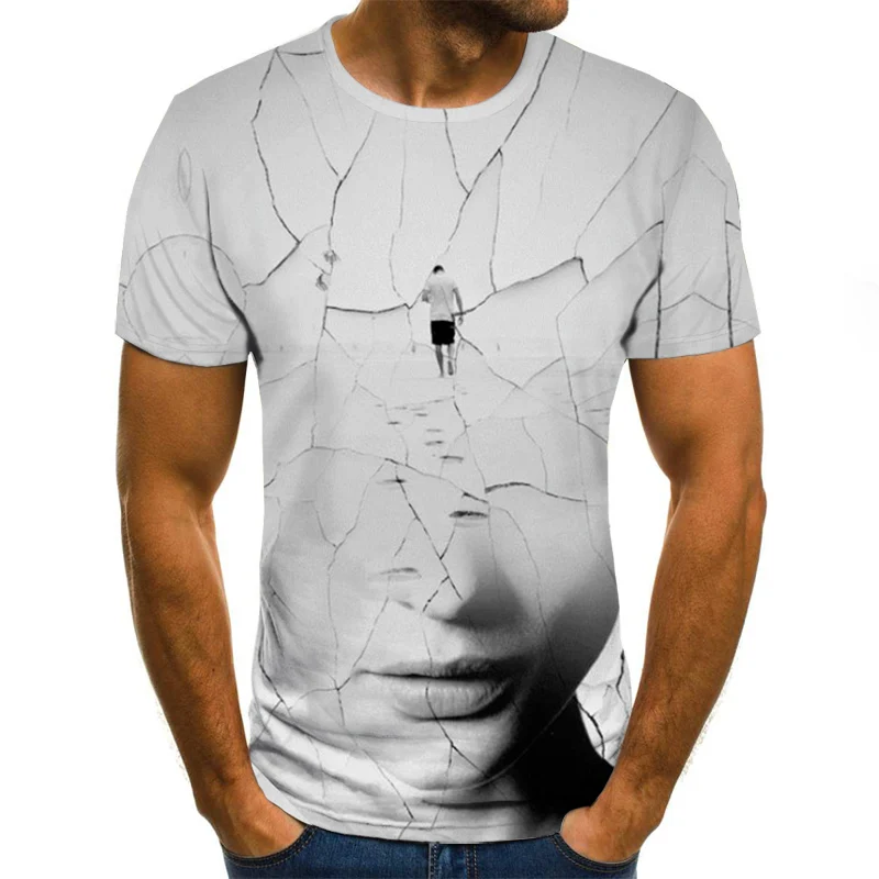 2019 summer men short sleeved T shirt personality creative 3D digital print Tshirt casual Harajuku street breathable Shirt|Мужские