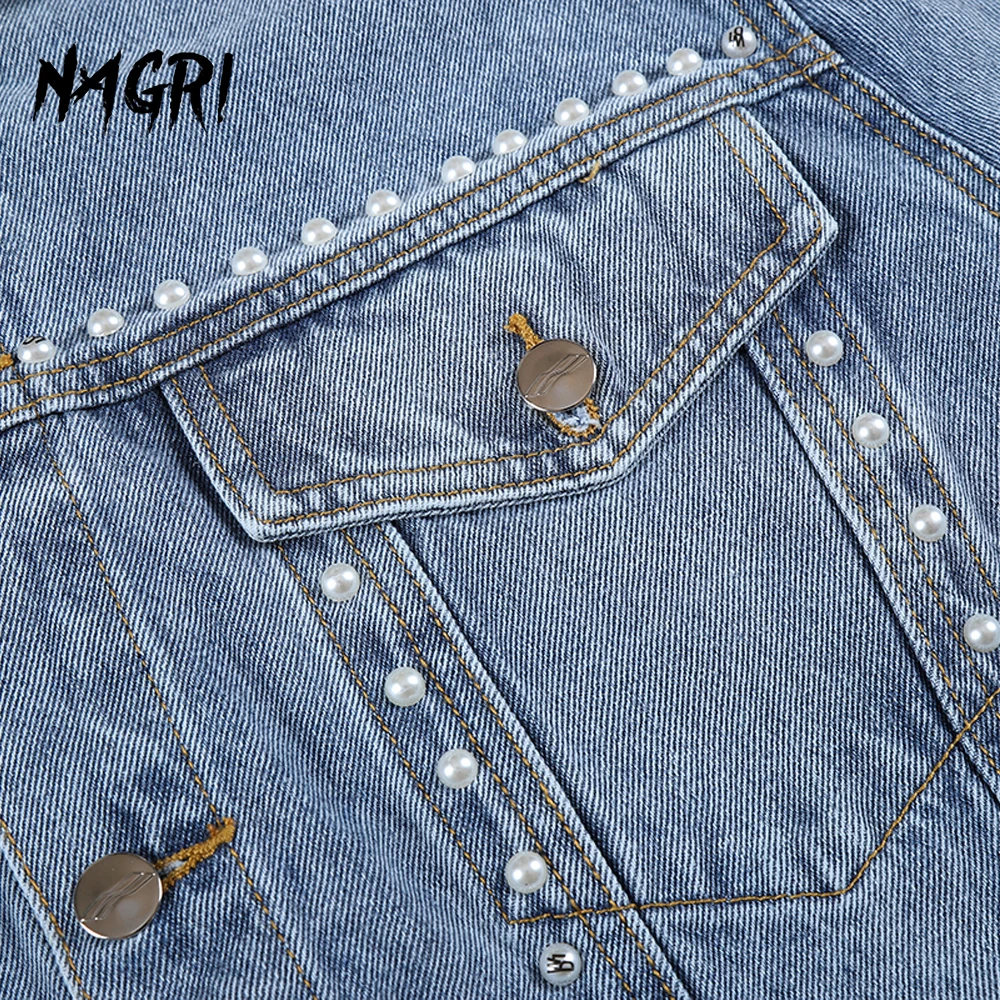 

Fashion Pearl Denim Jacket Coat Men Vintage Oversized Outerwear Chic Tops Blue Black Winter Bomber Jackets Hip Hop Jeans Coat