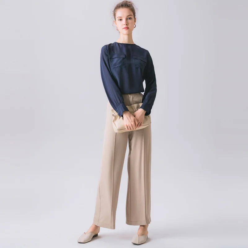 Новая рубашка с длинными рукавами из натурального шелка, шелк тутового цвета, женская блузка с карманами, размеры s, m, l, xl
