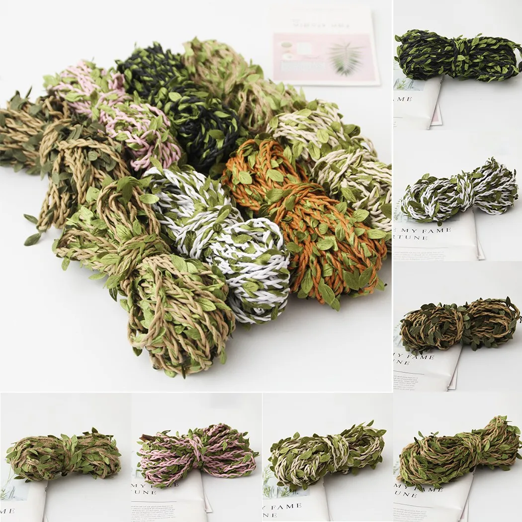 

10M Artificial Vine Leaf Decoration Vivid Rattan Leaf Vagina Grass Fake Plants Cord String Leaves For Home Packaging Rope Decor