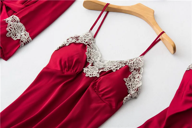 Женская пижама Daeyard шелковый халат и шорты на бретельках комплект из 4 предметов