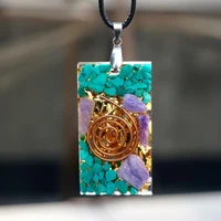 handmade orgone pendant necklace turquoise charoite natural crystal stone copper energy emf protection