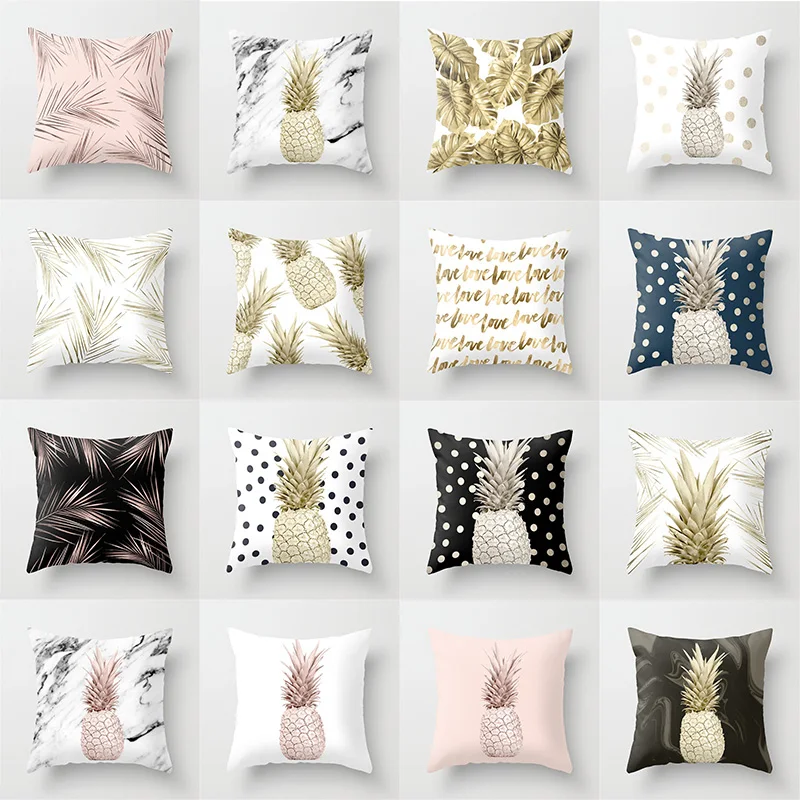 Наволочка плюшевая декоративная с принтом в виде ананаса | Дом и сад
