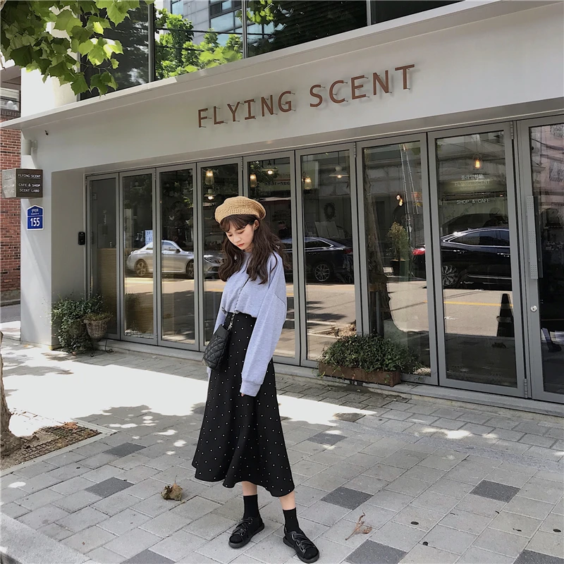Юбки женские черные простые в горошек трубы повседневные Harajuku длинная юбка женские s корейский стиль женские элегантные популярная Удобная шикарная