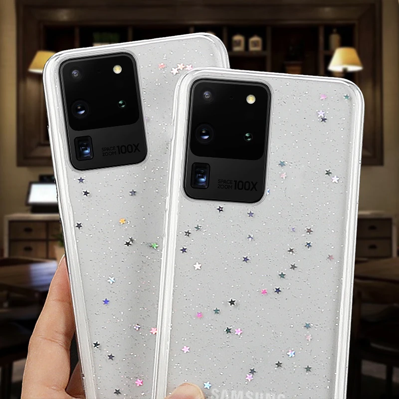 Блестящий прозрачный мягкий чехол из ТПУ со звездами для Samsung Galaxy S20 S21 S10 S9 Plus Note 20