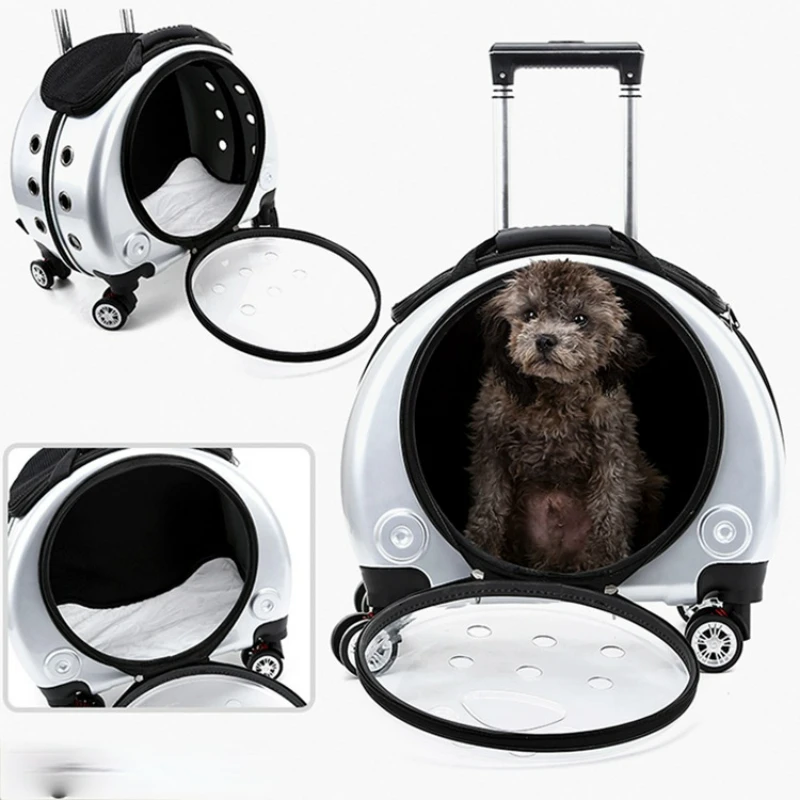 

Переносная прогулочная коляска для собак, дорожный рюкзак на колесиках для домашних животных, прогулочная коляска для щенков, дышащая