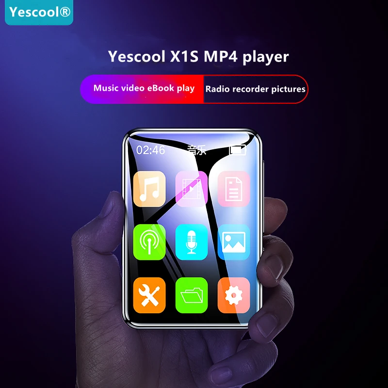 Cheia de Toque Yescool Tela Bluetooth Multilingue Vídeo Música Velocidade Variável Play Rádio fm E-book Gravação Voz Mp4 Player X1s Ips