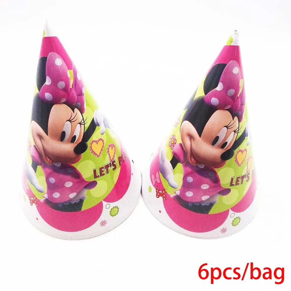 6pc Birthday Hat 24 шт. обертки+ топперы Минни Микки Маус дизайн цветная бумага кекс украшения торта вечерние принадлежности - Цвет: 6pc Birthday Hat
