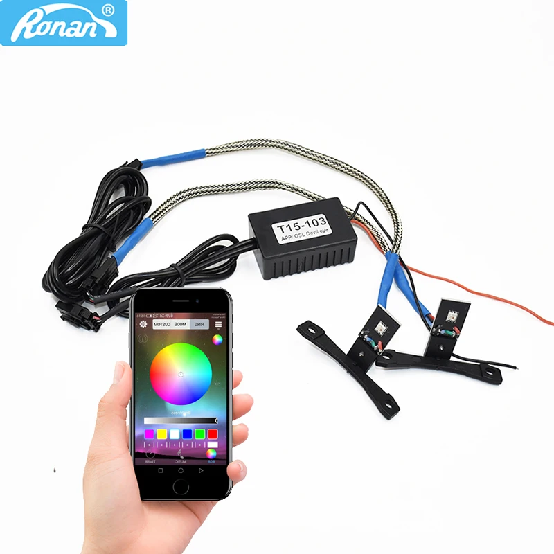 Фото RONAN APP Bluetooth-совместимый RGB светодиодный красочный дьявольский глаз Demon 360 высококачественный свет модифицированный автомобильный проектор ... №1