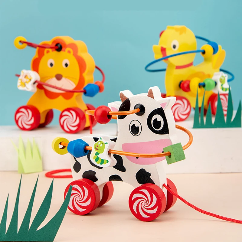 Детские развивающие деревянные игрушки Монтессори с животными автомобиль