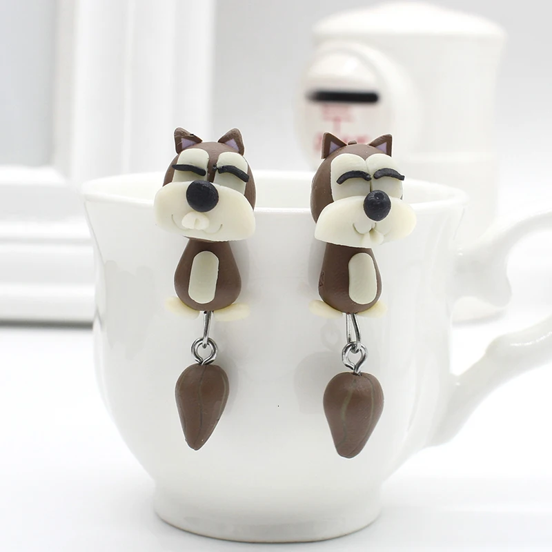 Мультфильм серьги с белками для женщин сделай сам из полимерной глины в виде