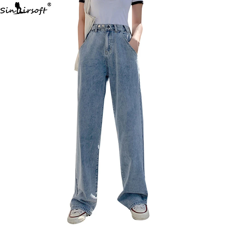 Весенние новые свободные прямые джинсы с высокой талией женские модные