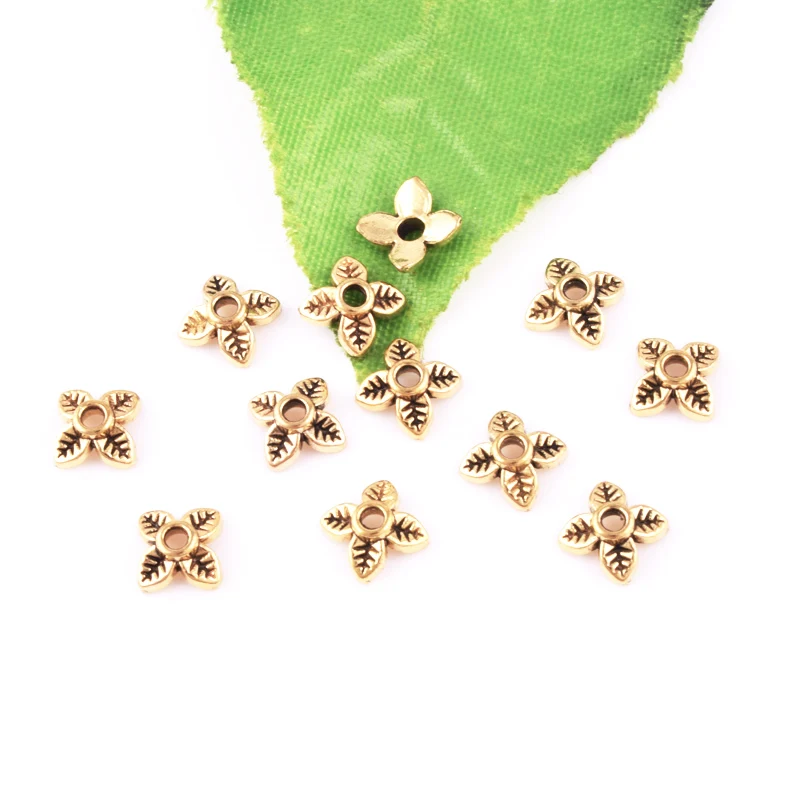 100 шт. античные золотые/тибетские серебряные винтажные колпачки в форме листа из