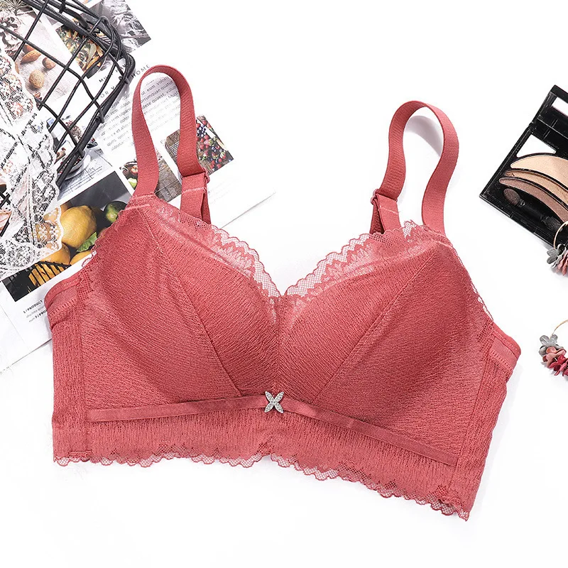 

Sexy Lace Small Bust Gathering Breast Hugging Underwear Women's Large Size Adjustable Non-Steel Ring Bra Set