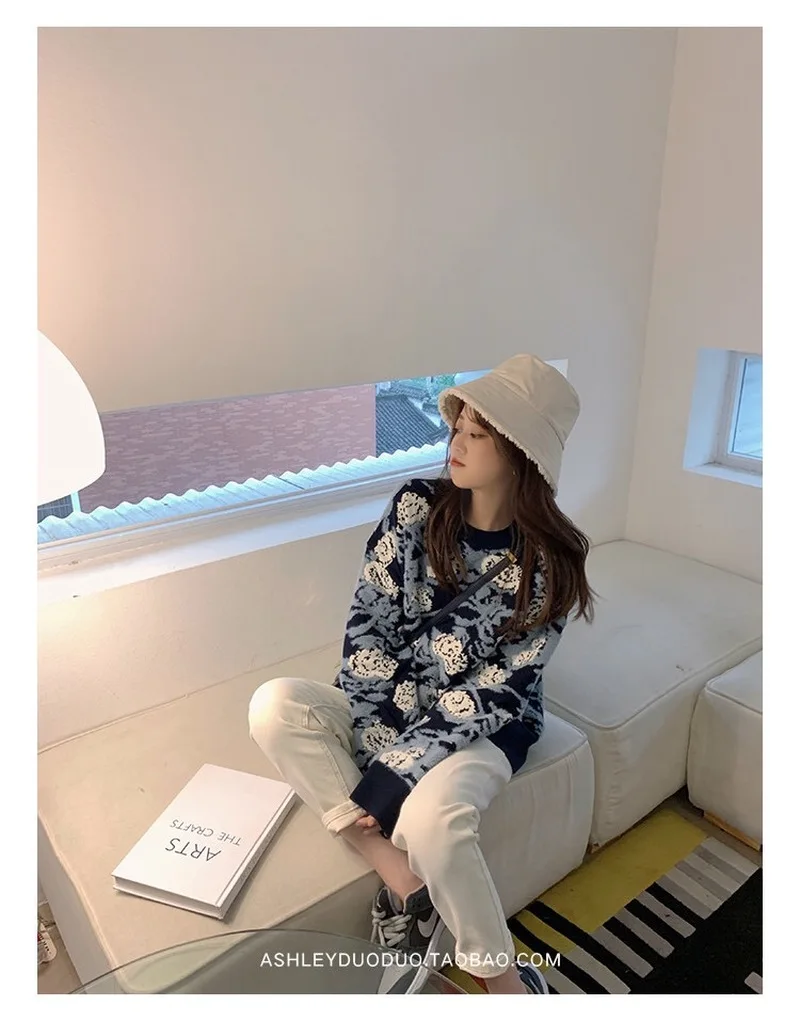 

AHY Han Edition Loose Sweater Outside New Female In Autumn Wear Long Sleeve Shirt Collar Joker Sweater