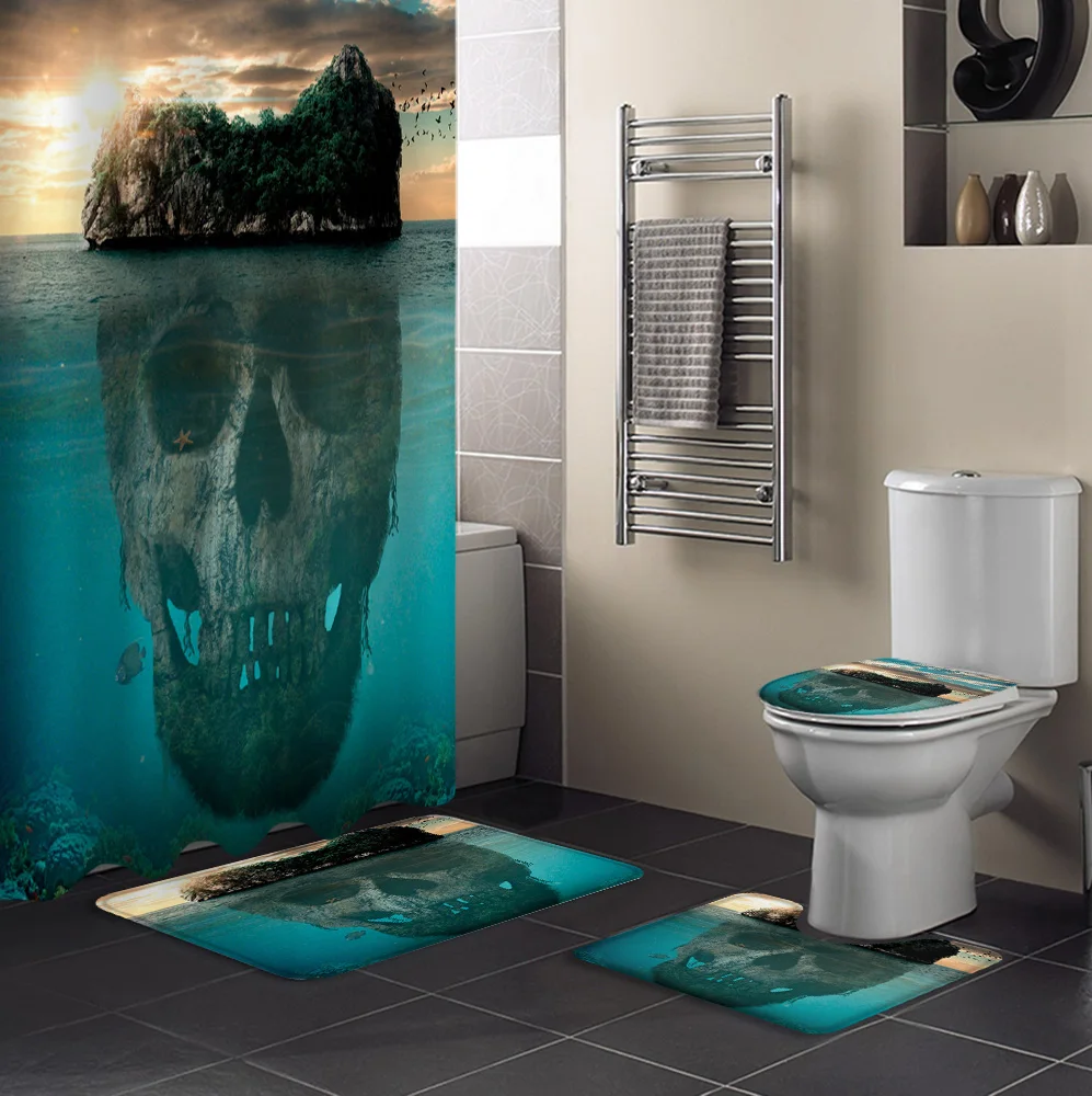 Хэллоуин каркасный остров занавеска для душа чехол унитаза набор аксессуаров