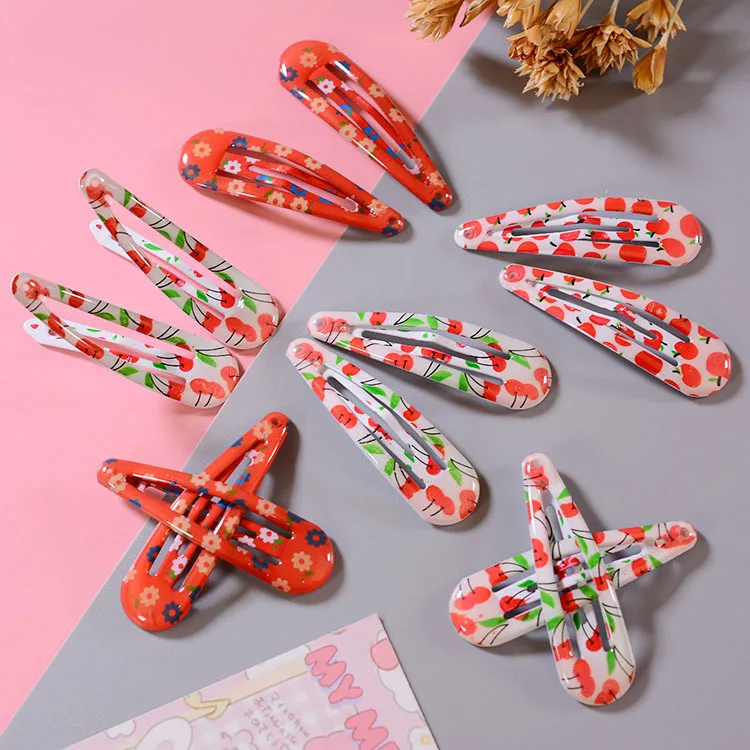 6Pcs/Set Korean Cute Print Flower Cherry Snap Hair Clips Metal Hairpins Barrettes for Women Girls Natural Clip Ins | Красота и