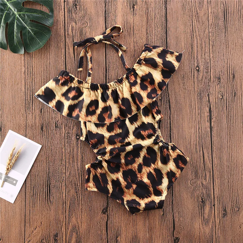 

Newborn Baby Girl Clothes Swimsuit Summer Sleeveless One-piece Swimwear Sling Leopard Printed Beach Bikini Holiday Bathing Suit