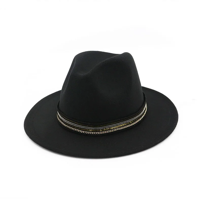 

Шляпа фетровая для мужчин и женщин, модная теплая пляжная шляпа с цепочкой, с фото на свадьбу, Осень-зима 2022