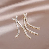 south koreas new design fashion jewelry luxury full zircon cross long earrings luxury womens wedding party accessories