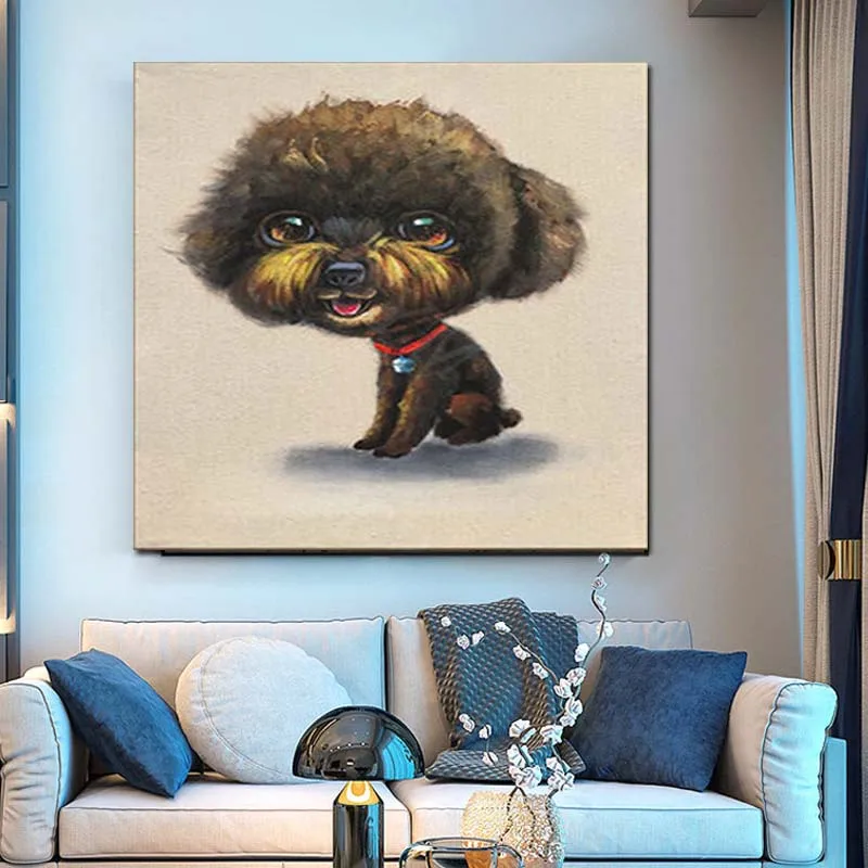 

Drop Shipping Hand Painted Lovely Puppy Wall Picture Oil Painting Canvas Building Wall Picture Living Room Home Wall Art Decor