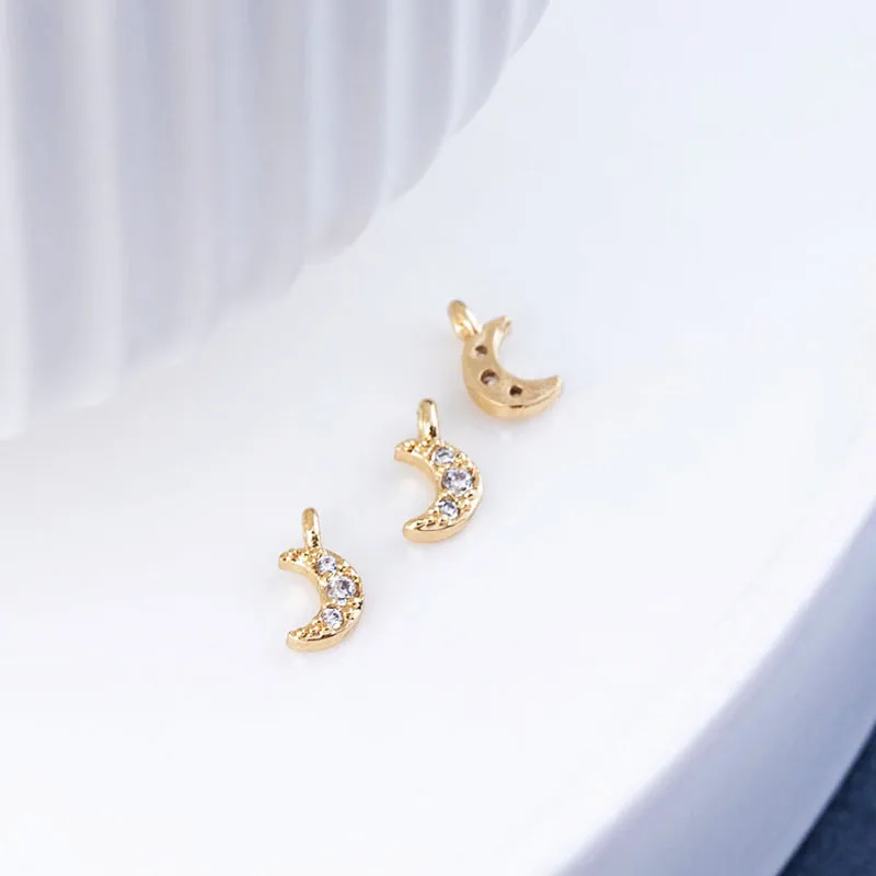 Золотое покрытие инкрустированные небольшой мини Луна Циркон латунные Подвески
