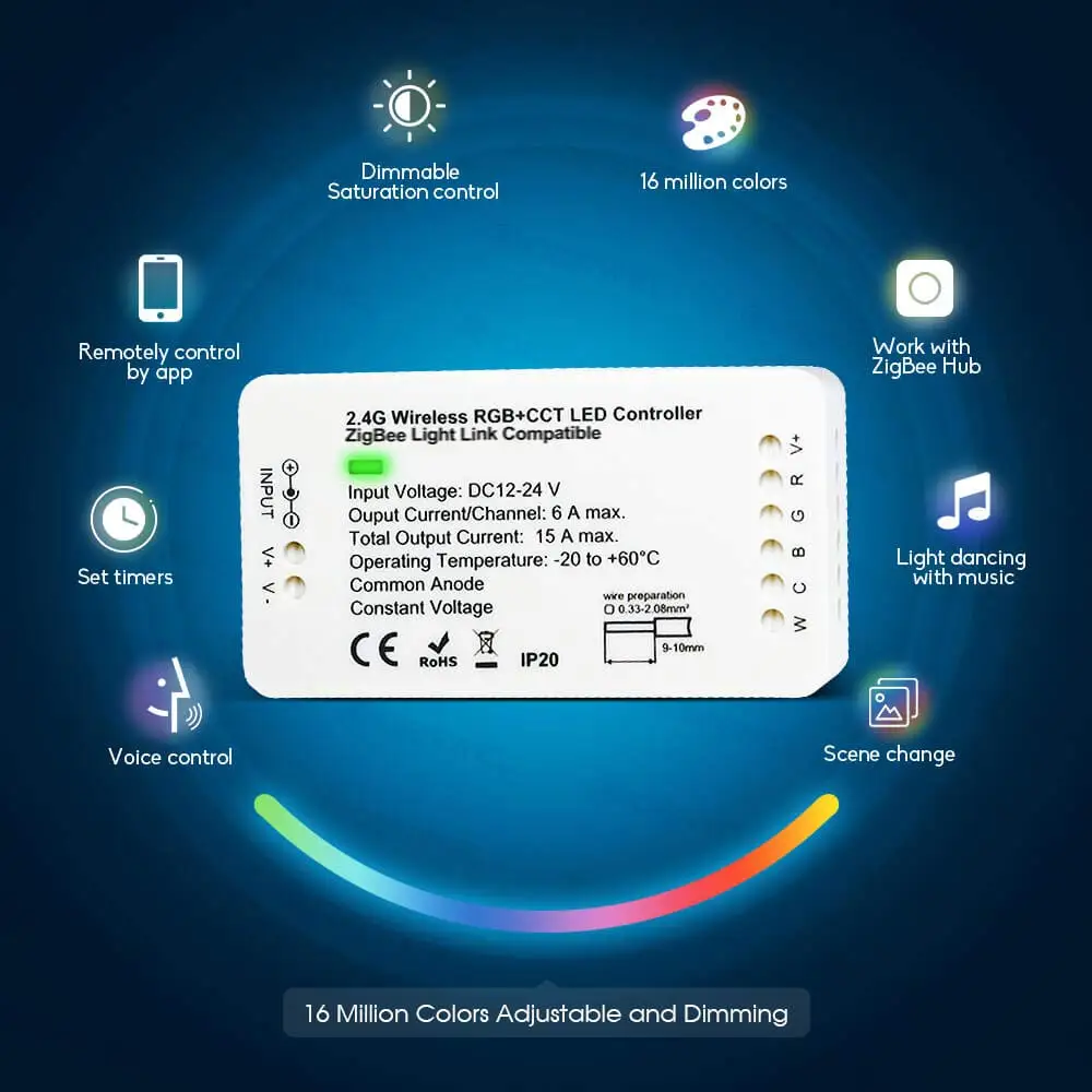 Smart Zigbee RGBCCT Strip Controller Compatible with Hue Bridge Echo Plus Alexa and Lightify Hub APP Voice JK403 | Лампы и освещение