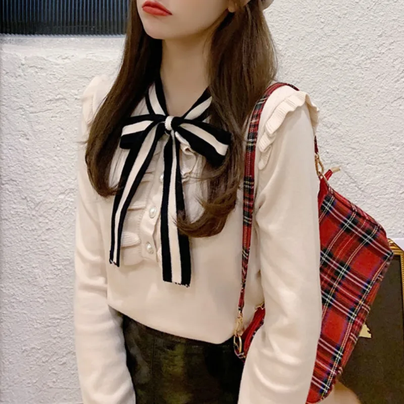 В винтажном стиле С бантом в Корейском свитер для женщин осень-зима с длинным