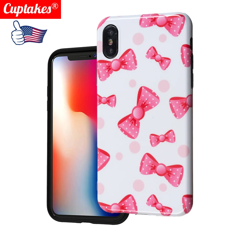 Роскошный глянцевый мягкий силиконовый чехол для телефона iPhone 7 6 6s 8 X XS Max XR Cover Coque Cute Pink Bow tie Candy Color Black Shell TPU on.