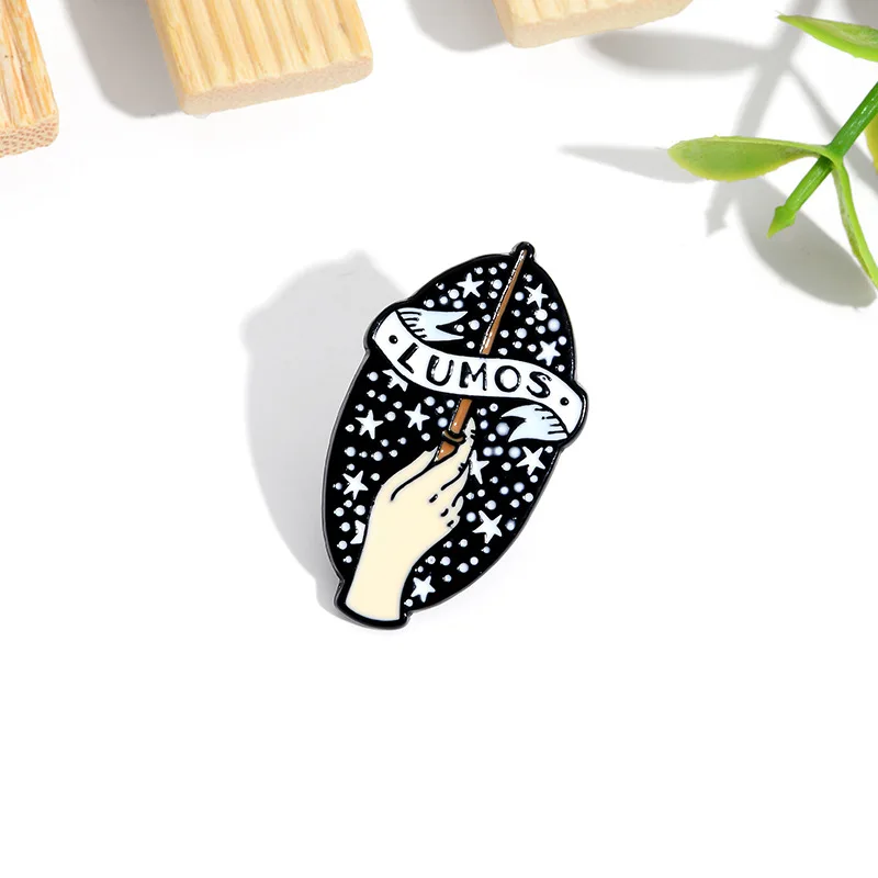 

Magic wand enamel alloy pin LUMOS light up starry sky collar paint brooch badge