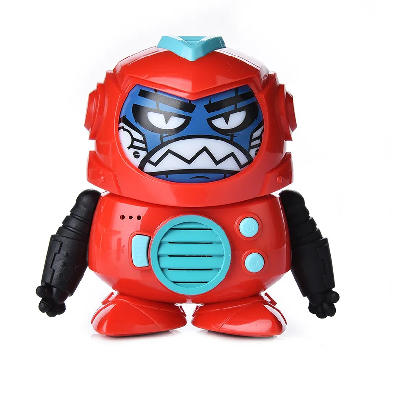 

New Strange Face Changing Recording Mini Robot Dialogue Lighting Creative Toys for Children Voice Control Plastics Robot Model