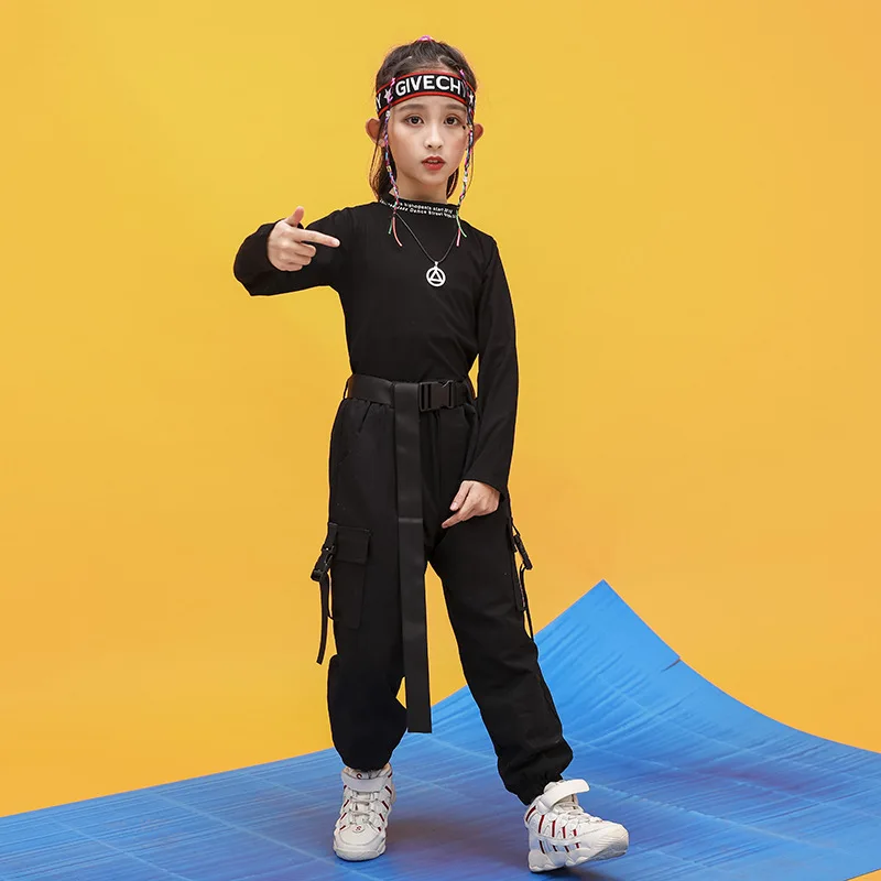 

School Student Hip Hop Dance Clothing High Neck Sweatshirt Top Crop Running Casual Pants Girls Street Dance Costume Clothes
