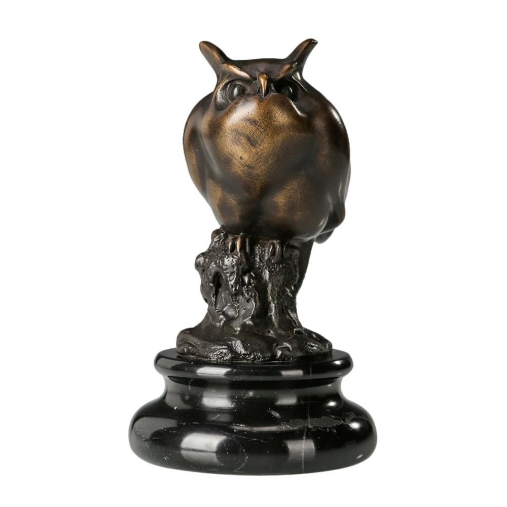 

Small Night Owl Statuette Bronze Birds Sculpture Animal Copper Statue Figurine for Home Decor Indoor Shelf Display Metal Art