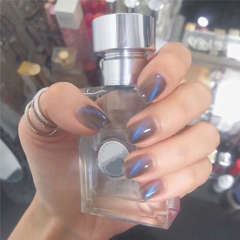 

24PCS High-end Ice Blue Cat's Eye Fake Nails, Wearable Nail Art Stickers, Finished Nail Art Stickers, 24 Nail Art Stickers