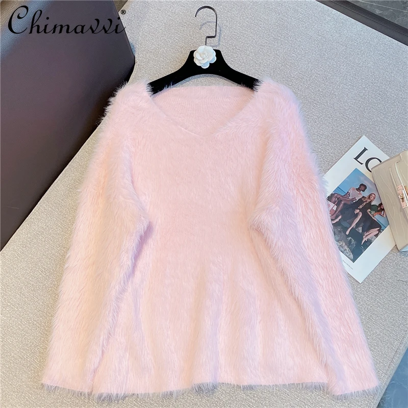 

Женский трикотажный свитер с V-образным вырезом и длинным рукавом